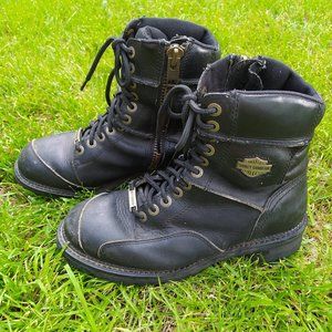 Harley Davidson Sz 8 Lace Up & Zip Up Boots Motorcycle Leather Black MOTO BIKER